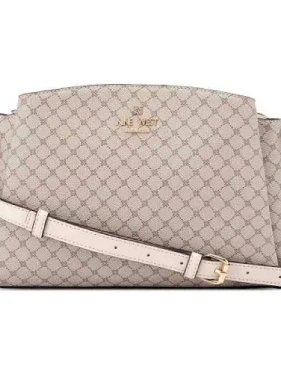Nine West Handbags - Nine West Taupe Logo-Pattern Crossbody Bag with Gold Hardware